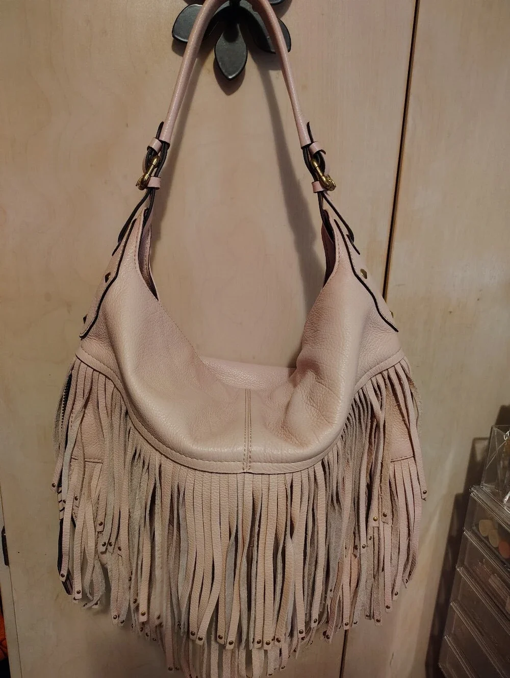 OrYANY Stevie Nude Blush Fringe Leather Handbag